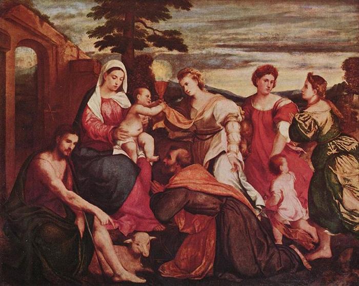 Bonifacio de Pitati Maria mit den drei theologischen Tugenden oil painting picture
